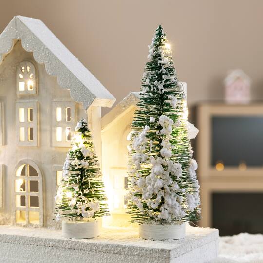 Glitzhome® Lighted Wooden Snowy Village Christmas Table Décor